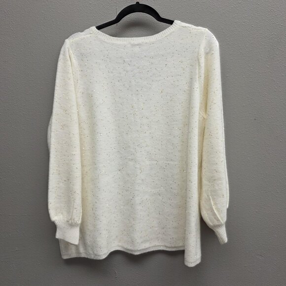 Andree By Unit Sweater Womens 1X Sequin V Neck Pullover Balloon Sleeve - Picture 4 of 8